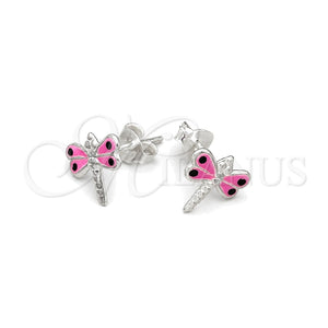 Arete Dormilona 02.406.0002.02 Plata Rodinada, Diseño de Libélula, Esmaltado Rosado, Tono Plateado