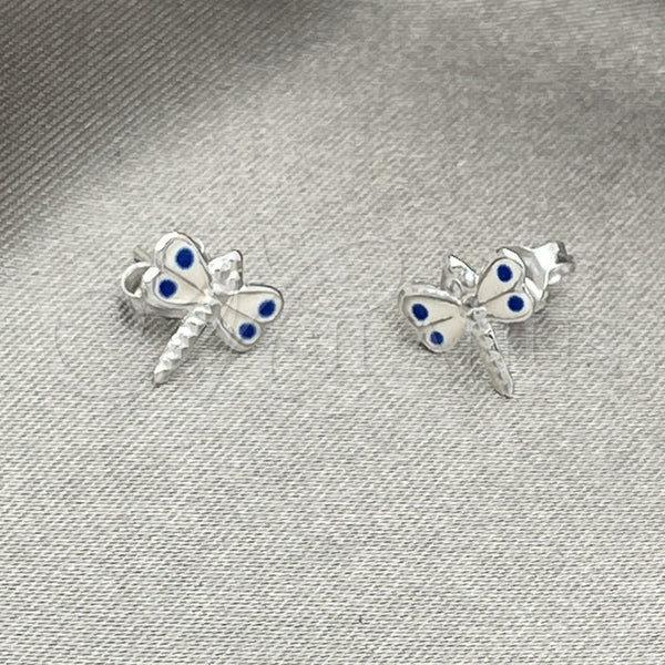 Arete Dormilona 02.406.0002.03 Plata Rodinada, Diseño de Libélula, Esmaltado Blanco, Tono Plateado