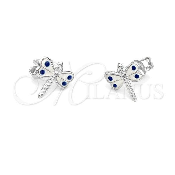 Arete Dormilona 02.406.0002.03 Plata Rodinada, Diseño de Libélula, Esmaltado Blanco, Tono Plateado