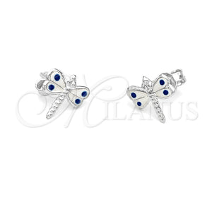 Arete Dormilona 02.406.0002.03 Plata Rodinada, Diseño de Libélula, Esmaltado Blanco, Tono Plateado