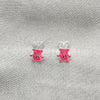 Arete Dormilona 02.406.0004.01 Plata Rodinada, Diseño de Osito, Esmaltado Rosado, Tono Plateado