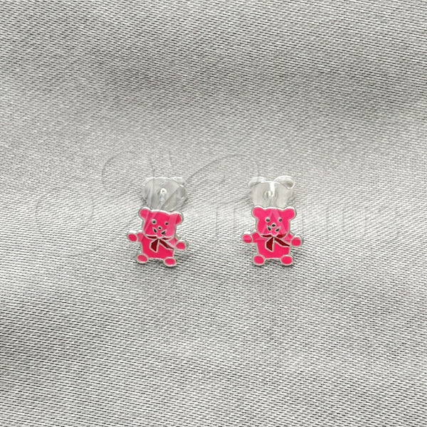 Arete Dormilona 02.406.0004.01 Plata Rodinada, Diseño de Osito, Esmaltado Rosado, Tono Plateado