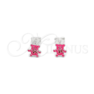 Arete Dormilona 02.406.0004.01 Plata Rodinada, Diseño de Osito, Esmaltado Rosado, Tono Plateado