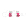 Arete Dormilona 02.406.0004.01 Plata Rodinada, Diseño de Osito, Esmaltado Rosado, Tono Plateado