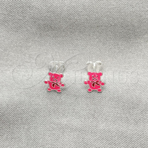Arete Dormilona 02.406.0004.01 Plata Rodinada, Diseño de Osito, Esmaltado Rosado, Tono Plateado