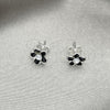 Arete Dormilona 02.406.0005.01 Plata Rodinada, Diseño de Flor, Esmaltado Negro, Tono Plateado