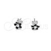 Arete Dormilona 02.406.0005.01 Plata Rodinada, Diseño de Flor, Esmaltado Negro, Tono Plateado