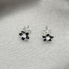 Arete Dormilona 02.406.0005.01 Plata Rodinada, Diseño de Flor, Esmaltado Negro, Tono Plateado
