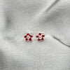 Arete Dormilona 02.406.0005.02 Plata Rodinada, Diseño de Flor, Esmaltado Rojo, Tono Plateado