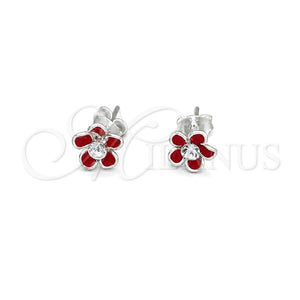 Arete Dormilona 02.406.0005.02 Plata Rodinada, Diseño de Flor, Esmaltado Rojo, Tono Plateado