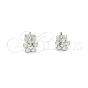Arete Dormilona 02.406.0005.03 Plata Rodinada, Diseño de Flor, Esmaltado Blanco, Tono Plateado