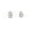 Arete Dormilona 02.406.0005.03 Plata Rodinada, Diseño de Flor, Esmaltado Blanco, Tono Plateado
