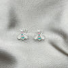 Arete Dormilona 02.406.0006.01 Plata Rodinada, Diseño de Abeja, Esmaltado Blanco, Tono Plateado