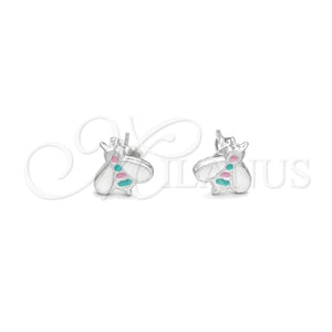 Arete Dormilona 02.406.0006.01 Plata Rodinada, Diseño de Abeja, Esmaltado Blanco, Tono Plateado