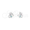 Arete Dormilona 02.406.0006.01 Plata Rodinada, Diseño de Abeja, Esmaltado Blanco, Tono Plateado