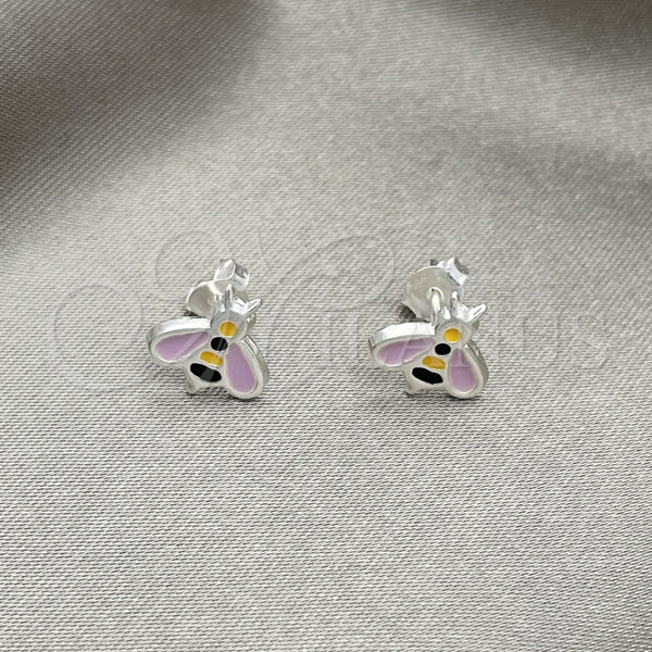 Arete Dormilona 02.406.0006.02 Plata Rodinada, Diseño de Abeja, Esmaltado Rosado, Tono Plateado