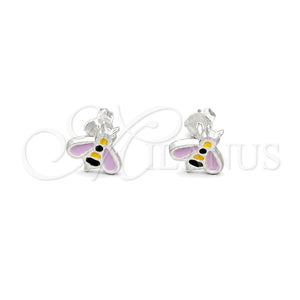Arete Dormilona 02.406.0006.02 Plata Rodinada, Diseño de Abeja, Esmaltado Rosado, Tono Plateado