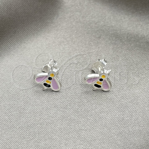Arete Dormilona 02.406.0006.02 Plata Rodinada, Diseño de Abeja, Esmaltado Rosado, Tono Plateado