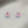 Arete Dormilona 02.406.0009.01 Plata Rodinada, Diseño de Cupcake, Esmaltado Rosado, Tono Plateado