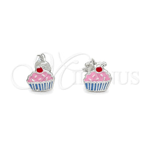 Arete Dormilona 02.406.0009.01 Plata Rodinada, Diseño de Cupcake, Esmaltado Rosado, Tono Plateado