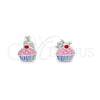 Arete Dormilona 02.406.0009.01 Plata Rodinada, Diseño de Cupcake, Esmaltado Rosado, Tono Plateado