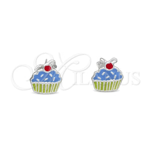Arete Dormilona 02.406.0009.02 Plata Rodinada, Diseño de Cupcake, Esmaltado Azul claro, Tono Plateado