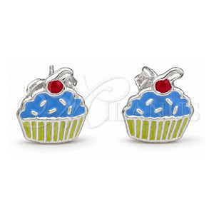 Arete Dormilona 02.406.0009.02 Plata Rodinada, Diseño de Cupcake, Esmaltado Azul claro, Tono Plateado