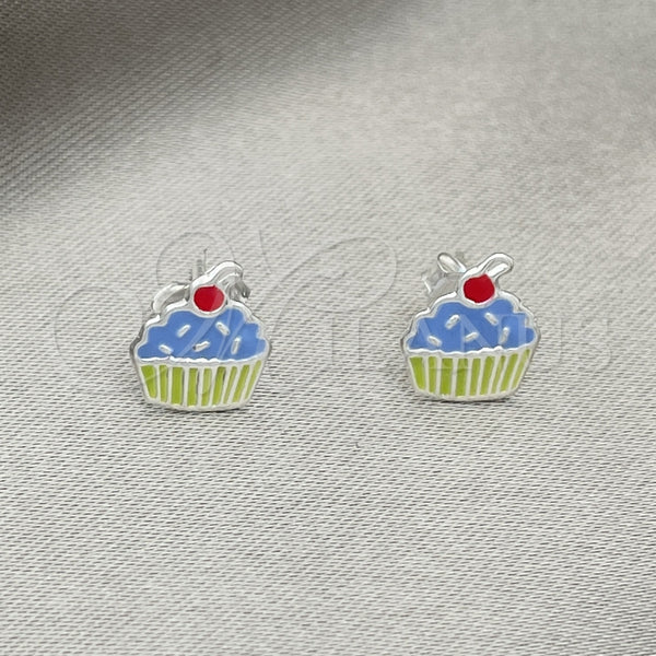 Arete Dormilona 02.406.0009.02 Plata Rodinada, Diseño de Cupcake, Esmaltado Azul claro, Tono Plateado