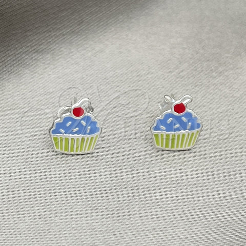 Arete Dormilona 02.406.0009.02 Plata Rodinada, Diseño de Cupcake, Esmaltado Azul claro, Tono Plateado