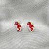 Arete Dormilona 02.406.0011.01 Plata Rodinada, Diseño de Caballo de Mar, Esmaltado Rojo, Tono Plateado
