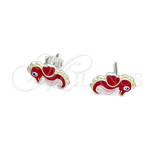 Arete Dormilona 02.406.0011.01 Plata Rodinada, Diseño de Caballo de Mar, Esmaltado Rojo, Tono Plateado