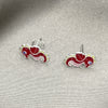 Arete Dormilona 02.406.0011.01 Plata Rodinada, Diseño de Caballo de Mar, Esmaltado Rojo, Tono Plateado