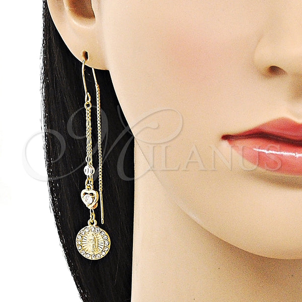Arete Violador 02.253.0074 Oro Laminado, Diseño de Guadalupe y Corazón, con Blanca Cristal and Blanca Zirconia Cubica, Pulido, Tres Tonos