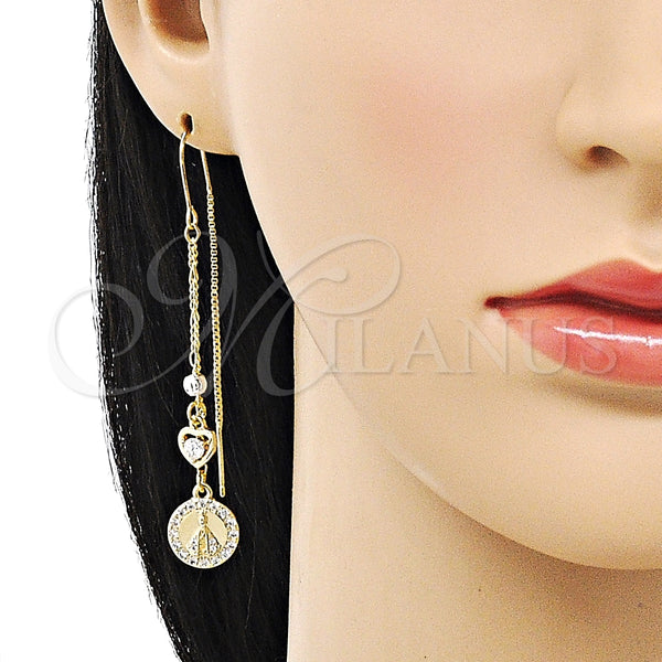 Arete Violador 02.253.0076 Oro Laminado, Diseño de Caridad del Cobre y Corazón, con Blanca Zirconia Cubica, Pulido, Tres Tonos