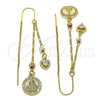 Arete Violador 02.253.0076 Oro Laminado, Diseño de Caridad del Cobre y Corazón, con Blanca Zirconia Cubica, Pulido, Tres Tonos
