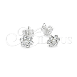 Arete Dormilona 02.406.0013.02 Plata Rodinada, Diseño de Flor, con Cristal Blanca, Pulido, Tono Plateado