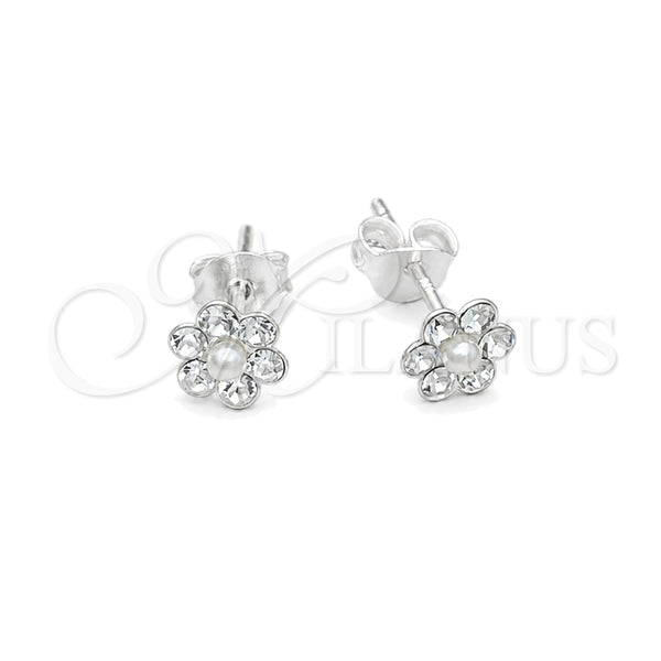 Arete Dormilona 02.406.0013.02 Plata Rodinada, Diseño de Flor, con Cristal Blanca, Pulido, Tono Plateado