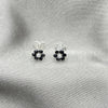 Arete Dormilona 02.406.0013.03 Plata Rodinada, Diseño de Flor, con Cristal Negro, Pulido, Tono Plateado
