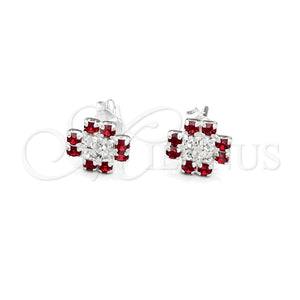 Arete Dormilona 02.406.0014.01 Plata Rodinada, Diseño de Flor, con Cristal Granate, Pulido, Tono Plateado