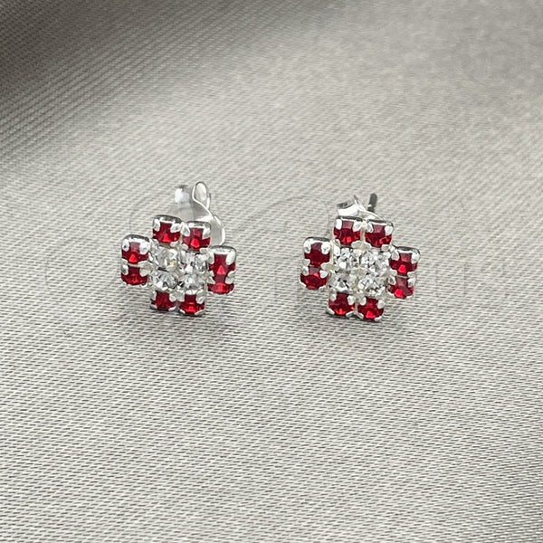 Arete Dormilona 02.406.0014.01 Plata Rodinada, Diseño de Flor, con Cristal Granate, Pulido, Tono Plateado