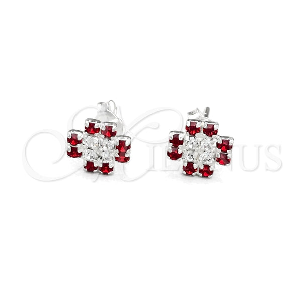 Arete Dormilona 02.406.0014.01 Plata Rodinada, Diseño de Flor, con Cristal Granate, Pulido, Tono Plateado