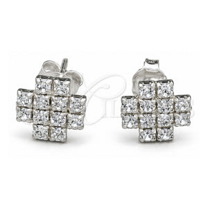 Arete Dormilona 02.406.0014.03 Plata Rodinada, Diseño de Flor, con Cristal Blanca, Pulido, Tono Plateado