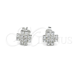 Arete Dormilona 02.406.0014.03 Plata Rodinada, Diseño de Flor, con Cristal Blanca, Pulido, Tono Plateado