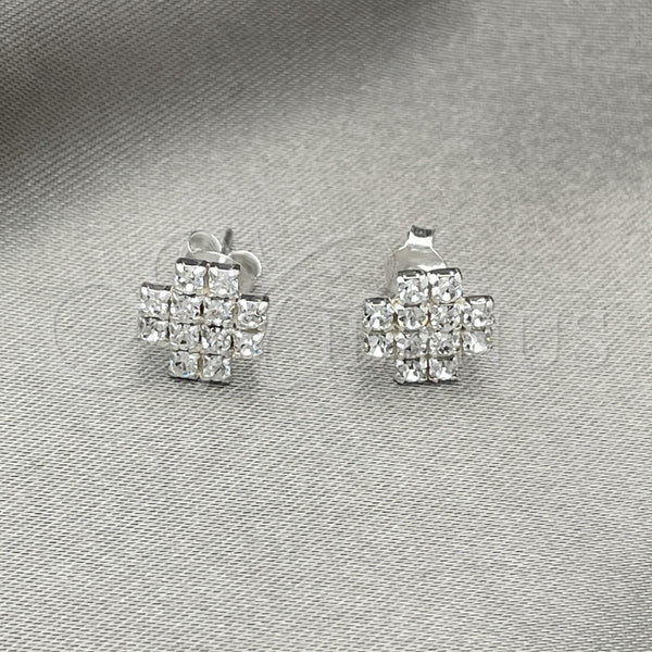 Arete Dormilona 02.406.0014.03 Plata Rodinada, Diseño de Flor, con Cristal Blanca, Pulido, Tono Plateado