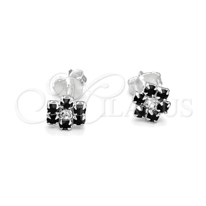 Arete Dormilona 02.406.0015.01 Plata Rodinada, Diseño de Flor, con Cristal Negro, Pulido, Tono Plateado