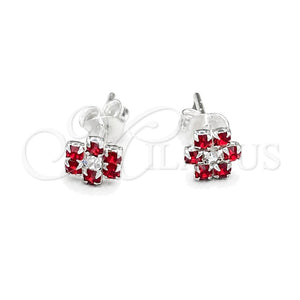 Arete Dormilona 02.406.0015.02 Plata Rodinada, Diseño de Flor, con Cristal Granate, Pulido, Tono Plateado