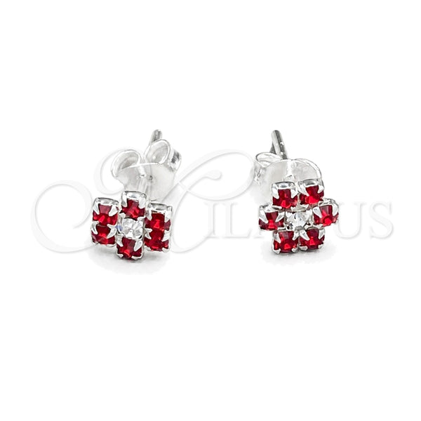Arete Dormilona 02.406.0015.02 Plata Rodinada, Diseño de Flor, con Cristal Granate, Pulido, Tono Plateado