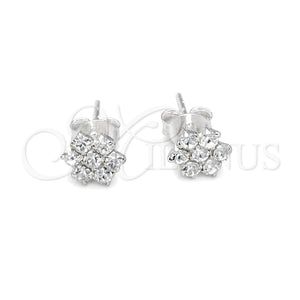 Arete Dormilona 02.406.0015.03 Plata Rodinada, Diseño de Flor, con Cristal Blanca, Pulido, Tono Plateado