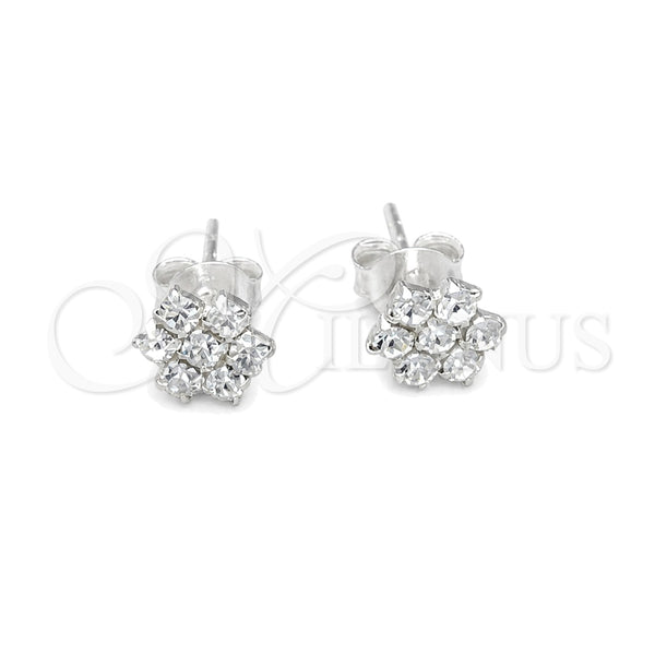 Arete Dormilona 02.406.0015.03 Plata Rodinada, Diseño de Flor, con Cristal Blanca, Pulido, Tono Plateado