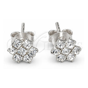 Arete Dormilona 02.406.0015.03 Plata Rodinada, Diseño de Flor, con Cristal Blanca, Pulido, Tono Plateado